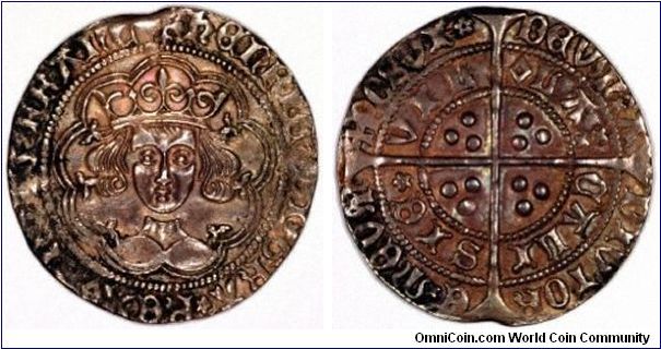 Henry VI hammered silver groat (4 pence), Calais Mint. This type was issued between 1427 and 1430.