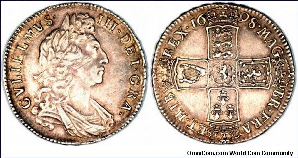 Silver halfcrown of William III, London Mint,