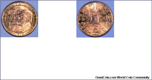 Gold commemorative 20 Lei, one of the few gold coins issued anywhere in 1944. The obverse features three Romanian kings, Michel the Brave, Ferdinand I, and Michel II, facing left. Inscribed:-
ARDEALUL NOSTRU
1001 . 1918 . 1944