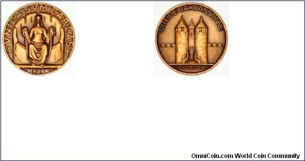 Magnificently engraved bronze medallion issued for the bi-millennium of the founding of the City of Carcasonne.