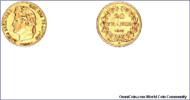 French gold 20 francs of Louis Philippe I.