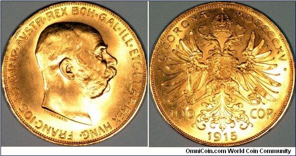 Another Austrian official restrike, and very popular as a gold bullion coin, slightly supplanted by the Krugerrand because of the latter's convenient to calculate 1 ounce weight.