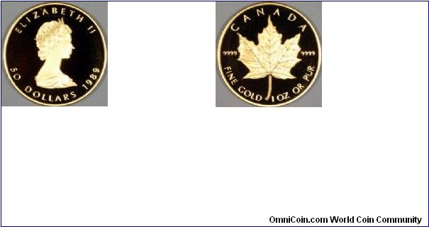 Proof Canadian gold maple leaf, one ounce. It is difficult to get a really good photograph of almost any silver or gold maples. When we bought a number of proof maple sets, we jumped at the opporotunity to get good photo's.
Now everybody will be stealing these images!