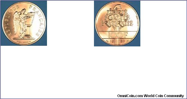 French gold monnaie de luxe 100 francs coin, not proof, but superior uncirculated FDC finish.
