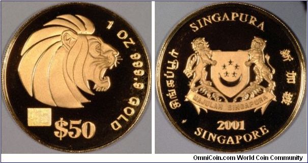 Singapore Lion gold bullion series. This one ounce coin is part of a four-coin proof set.