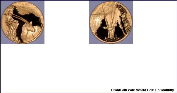 Natura series of proof gold bullion coins includes the 2001 four-coin set celebrating the Gemsbok or Oryx.