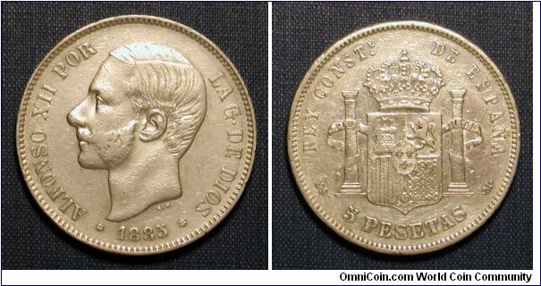 1885 Spain 5 Pesetas