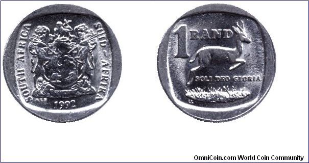 South Africa, 1 rand, 1992, Ni-Cu, Soli Deo Gloria.                                                                                                                                                                                                                                                                                                                                                                                                                                                                 