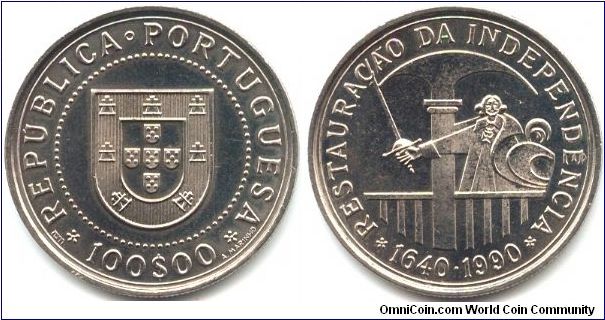 Portugal, 100 escudos 1990.
350th Anniversary - Restoration of Portuguese Independence.