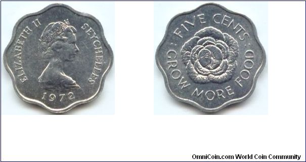 Seychelles, 5 cents 1972.
Queen Elizabeth II.
FAO Issue.