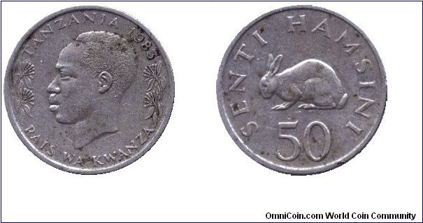 Tanzania, 50 senti, 1983, Cu-Ni, Rabbit.                                                                                                                                                                                                                                                                                                                                                                                                                                                                            