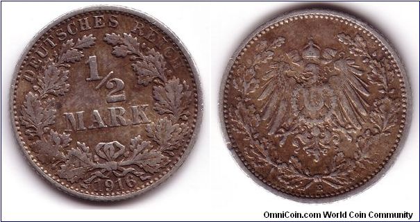 1/2 Mark, 1916e, Muldenhutten.