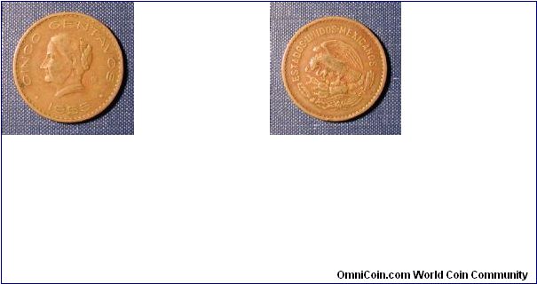1955 Mexico 5 Cents