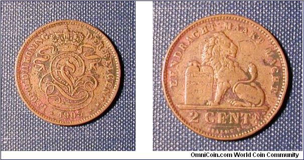1905 Belgium 2 Cents