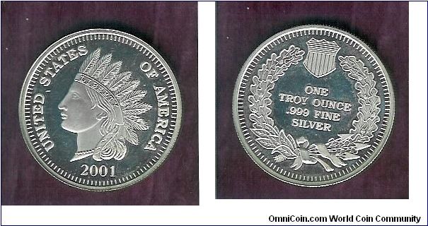 2001 1oz BU Silver Indian Coin