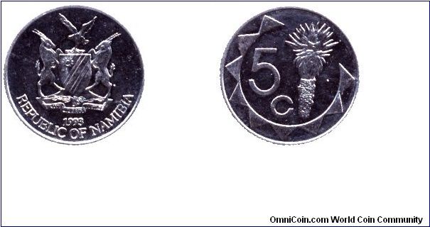 Namibia, 5 cents, 1993, Ni-Steel.                                                                                                                                                                                                                                                                                                                                                                                                                                                                                   