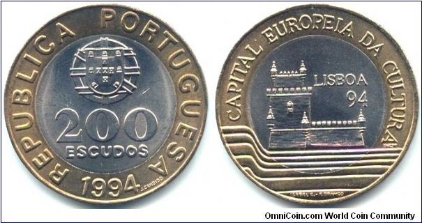 Portugal, 200 escudos 1994.
Lisbon - European Cultural Capital.