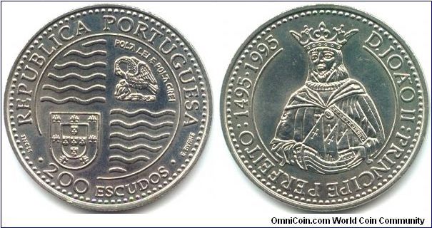 Portugal, 200 escudos 1995. Golden Age of Portuguese Discoveries (V series).
500th Anniversary - Death of King Joao II.