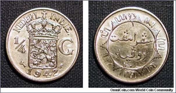1942 Netherlands Indies 1/4 Gulden
