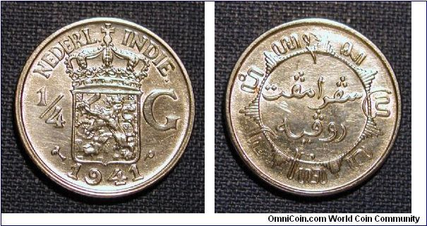 1941 Netherlands Indies 1/4 Gulden