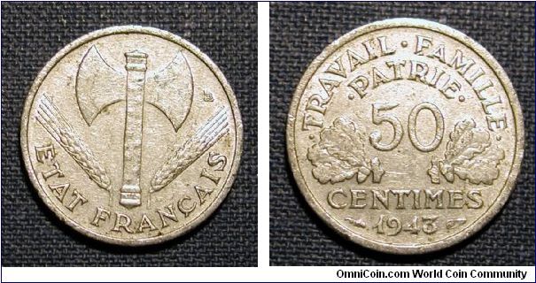 1943 France (Vichy) 50 Centimes