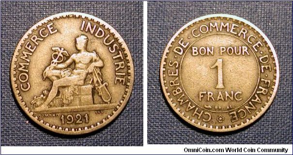 1921 France Chamber of Commerce 1 Franc