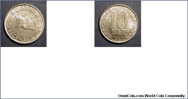 1992 Romania 10 Lei, Anniversary of Revolution