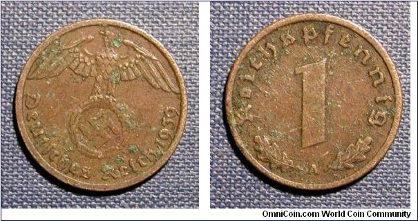 1939 Germany 1 Reichspfennig, Nazi Germany