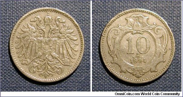 1894 Austria 10 Heller