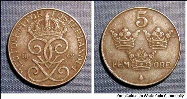 1942 Sweden 5 Ore