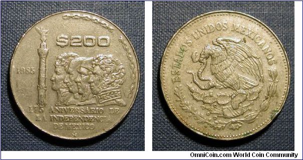 1985 Mexico 200 Pesos, 175th Anniversary of Independence