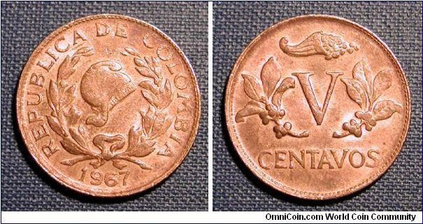 1967 Colombia 5 Centavos