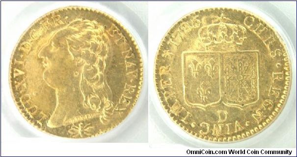 1786-D Louis d'or AU55

Louis XVI