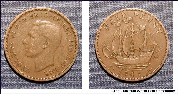 1941 Great Britain Half Penny