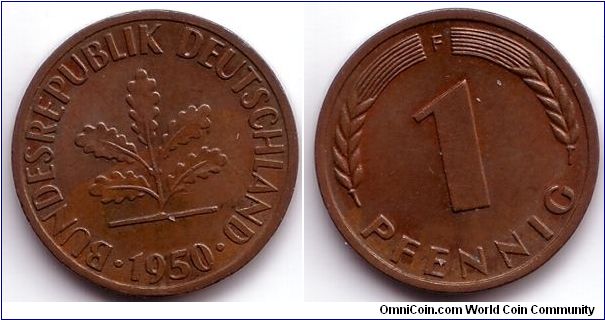1 Pfennig, 1950, F (Stuttgart)