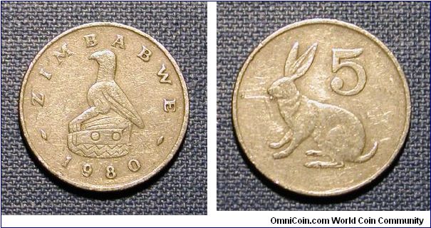 1980 Zimbabwe 5 Cents