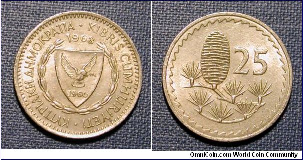 1968 Cyprus 25 Mils