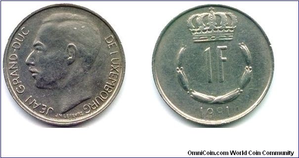 Luxembourg, 1 franc 1981.
Grand Duke Jean.