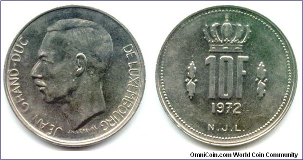 Luxembourg, 10 francs 1972.
Grand Duke Jean.