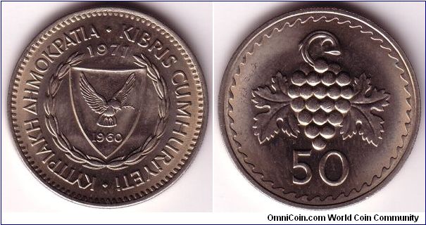 Cyprus, 50 Mils 1971, copper-nichel