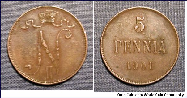 1901 Finland 5 Pennia