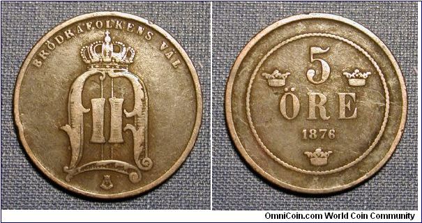 1876 Sweden 5 Ore