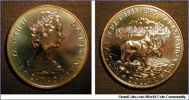 1985 Canada National Parks Moose Dollar (slight rainbow toning)