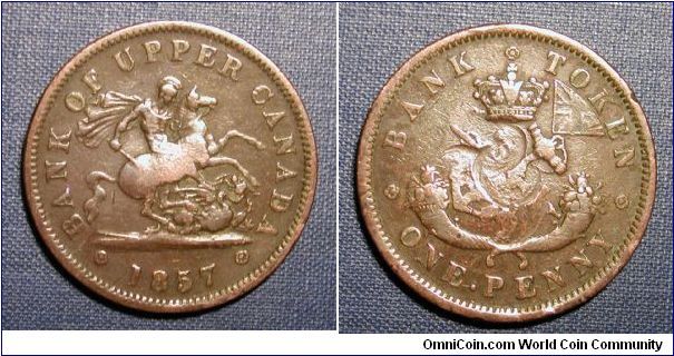 1857 Bank of Upper Canada One Penny Token