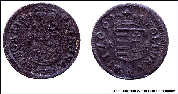 Hungary, 1 poltura, 1706, Cu, Issued by Ferenc Rákóczi the Second, Prince of Transilvania.                                                                                                                                                                                                                                                                                                                                                                                                                          
