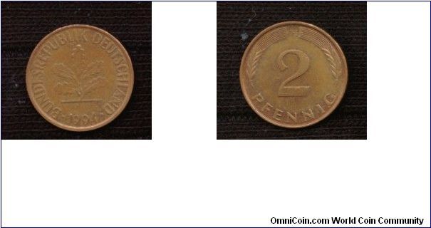 1994, Germany. 2 Pfennig.