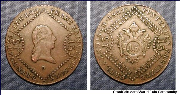 1807 Austria 15 Kreuzer