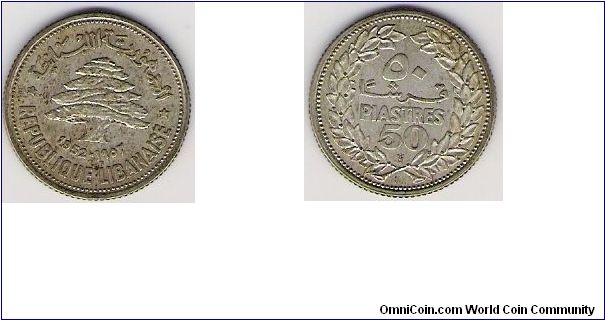 Lebanon 1952 50 piastres