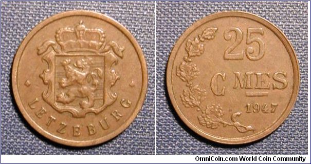 1947 Luxembourg 25 Centimes