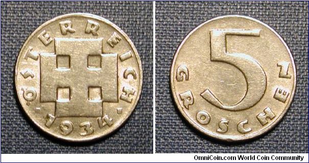 1934 Austria 5 Groschen